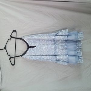 White and blue print dress